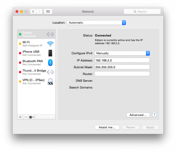 Configure networking for the USB network on OS X