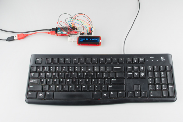 Typing on a USB keyboard connected to the Edison