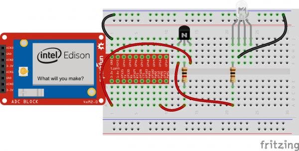 Red LED with Edison Fritzing