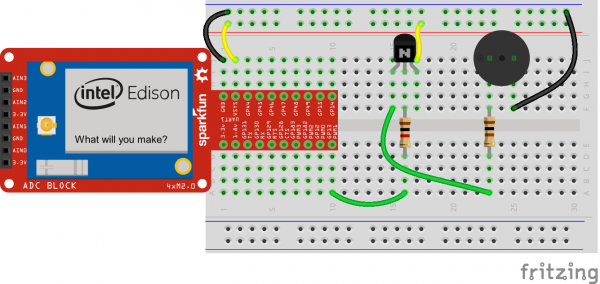 Speaker connected to the Edison Fritzing