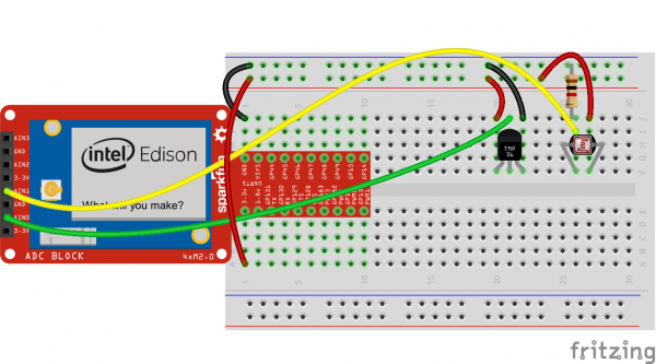 Temperature and light sensors connected to the Edison Frtizing diagram