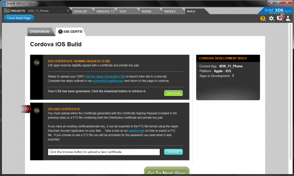 iOS certificate creation in XDK