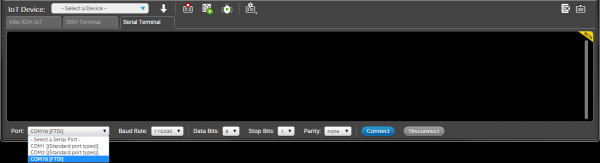 Selecting a serial terminal in XDK