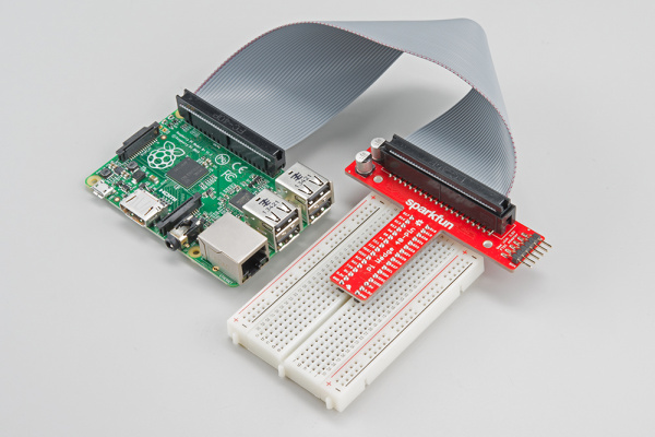 Raspberry Pi with Pi Wedge to breakout pins.