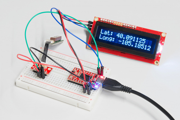 GPS and serial LCD connected to the SAMD21's hardware UART