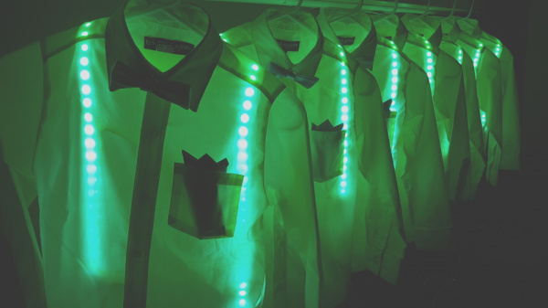 Completed Wearable LED Harnesses Illuminating Shirts