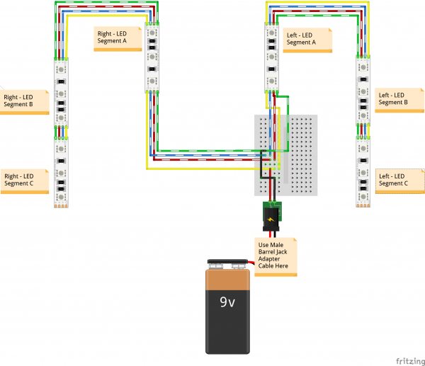 Fritzing Diagram Wearable LED Harness Fill Circuit