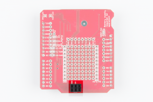 ICSP Pins Soldered to Shield Facing Down Toward the Arduino's Male ICSP Pins