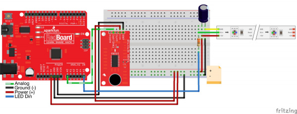 Simple Interactive LED Music Visualizer Fritzing Circuit