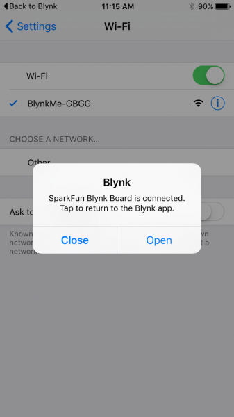 Blynk Board connected