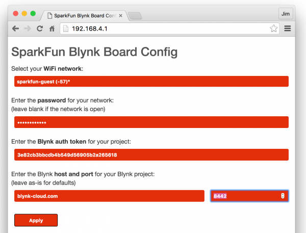 Create a new project in the Blynk app