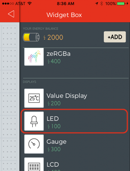 Adding an LED from the Widget box