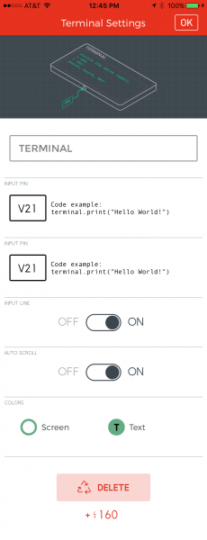 Terminal widget settings