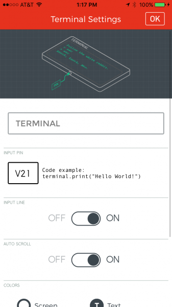 Terminal widget settings