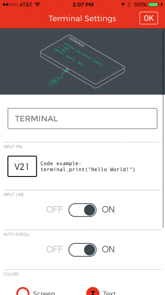 Terminal widget settings