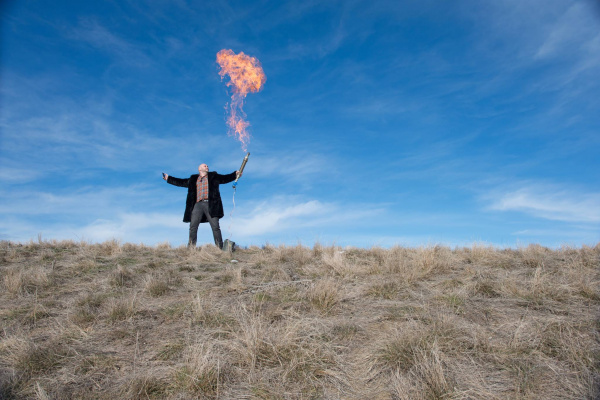 Nick using a flamethrower and looking majestic