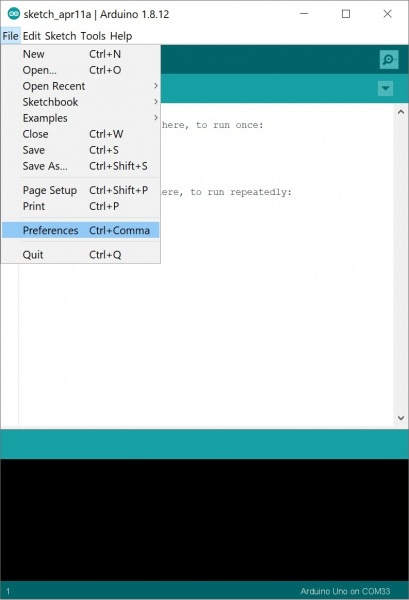 Opening Arduino Preferences