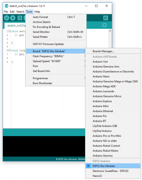 Arduino board select