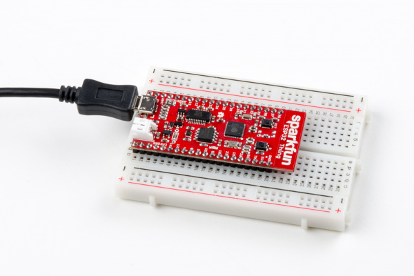 ESP32 Thing plugged into breadboard