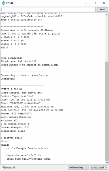 WiFi example serial terminal output