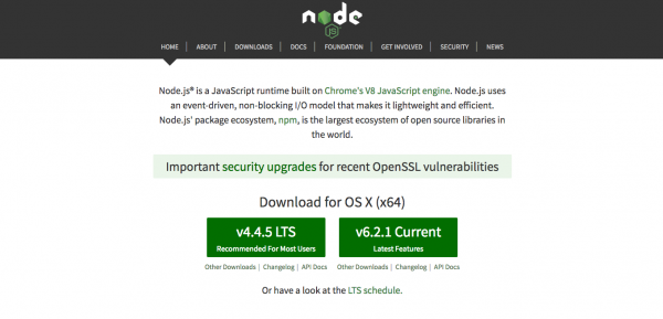 Screenshot of Node.js Website