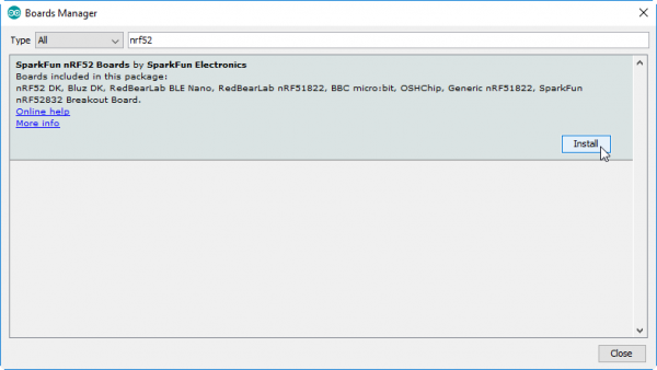 nRF52832 Board Manager installation
