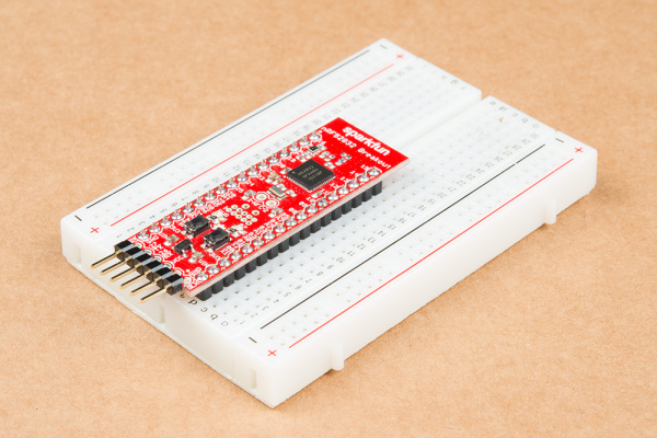 male headers soldered into both header rows, making it breadboard-compatible