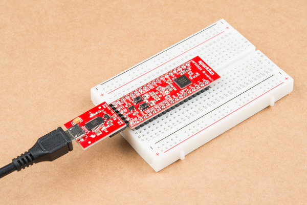 FTDI Beefy 3 connected, providing power and a programming interface