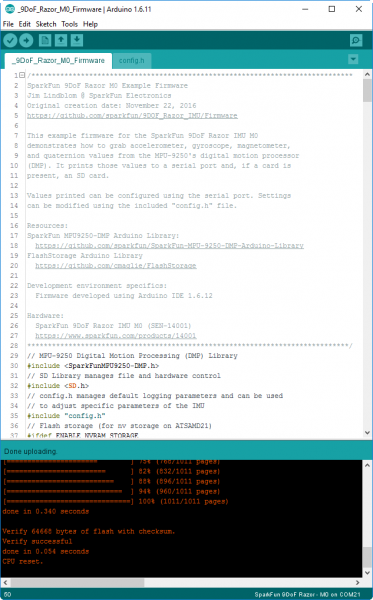 Razor IMU M0 Firmware in the Arduino IDE