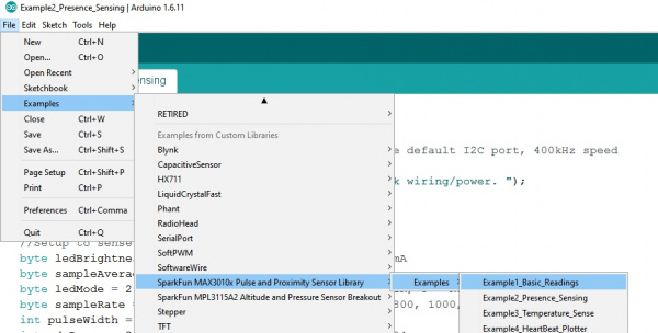 MAX30105 Example Menu