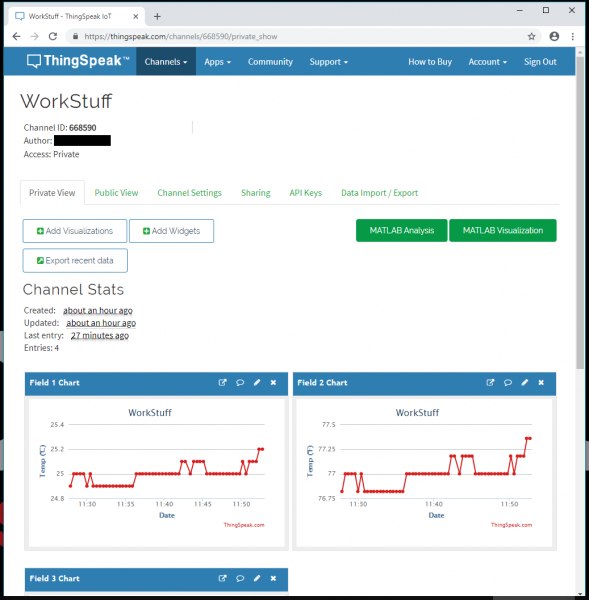 Viewing logged data in ThingSpeak