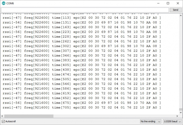 Screen shot of reading EPC and RFID tags