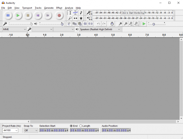 Audacity main screen