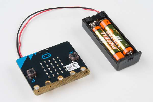 micro:bit powered with 2xAA batteries via the JST connector