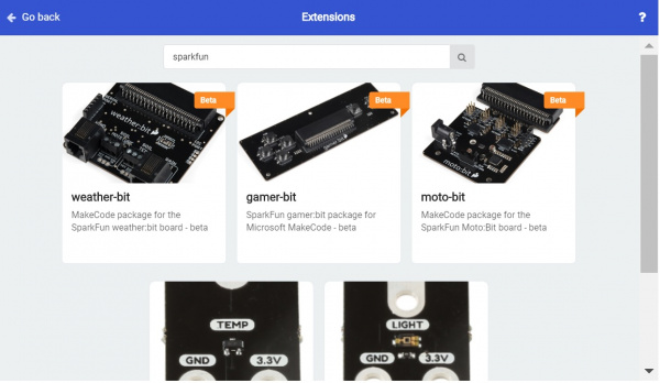 A Few Existing SparkFun Extensions in MakeCode for micro:bit