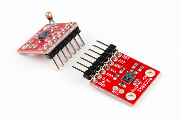 This shows both right angle pins soldered to the board as well as straight headers with a thermistor attached