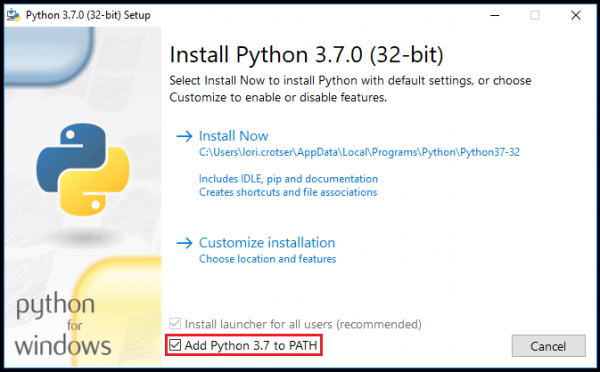 Add Python to PATH Checkbox