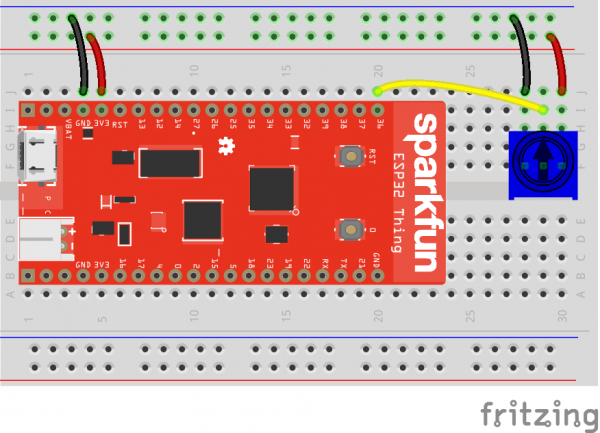 ESP32 circuit for reading a potentiometer Fritzing diagram