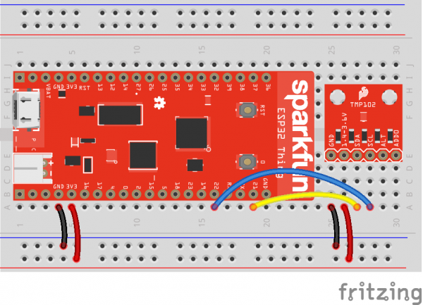 ESP32 and TMP102 I2C connections Fritzing diagram