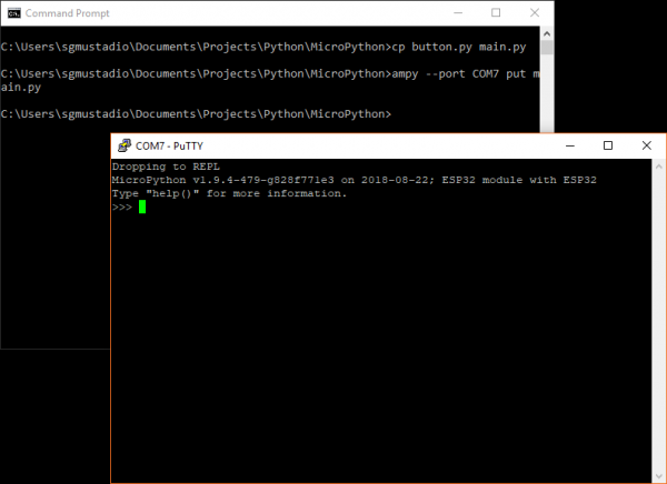 Serial terminal used to communicate with MicroPython REPL