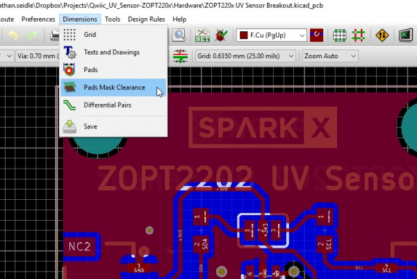 KiCad Pad Mask Clearance