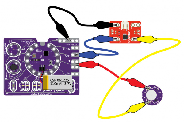 LilyPad Protosnap Plus: MOSFET Power Controller, and Vibe Board with LiPo Battery