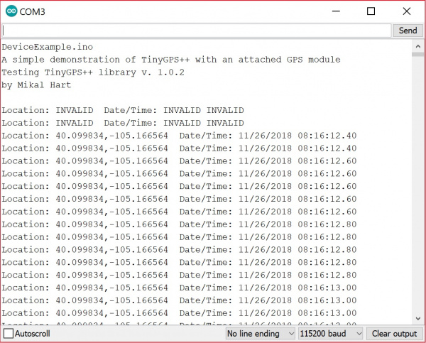 Arduino GPS Receiver LS20031 TinyGPSPlusPlus DeviceExample