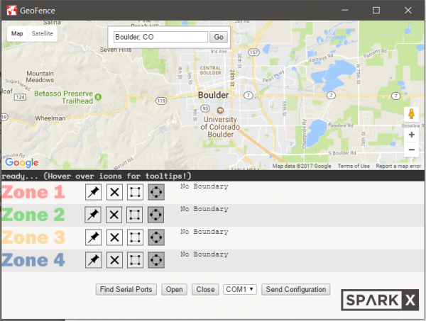 screenshot of the geofence software.