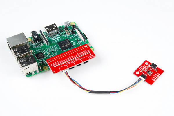 Qwiic Board Connected to Stacked Qwiic HAT on Pi