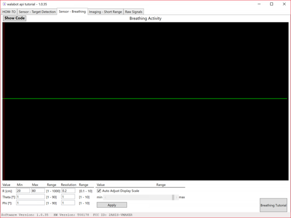 Walabot SDK Sensor - Breathing Tab