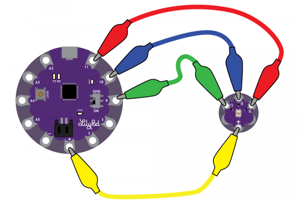 Attaching the Tri-Color LED to a LilyPad Arduino USB