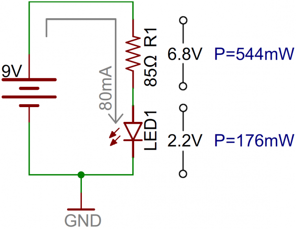 LED circuit with current-limiting resistor