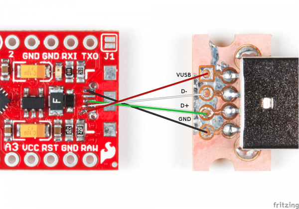 Arduino Pro Micro to USB breakout wiring diagram