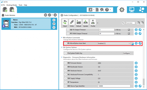 Enabling MicroPython AutoRun in the XCTU Settings